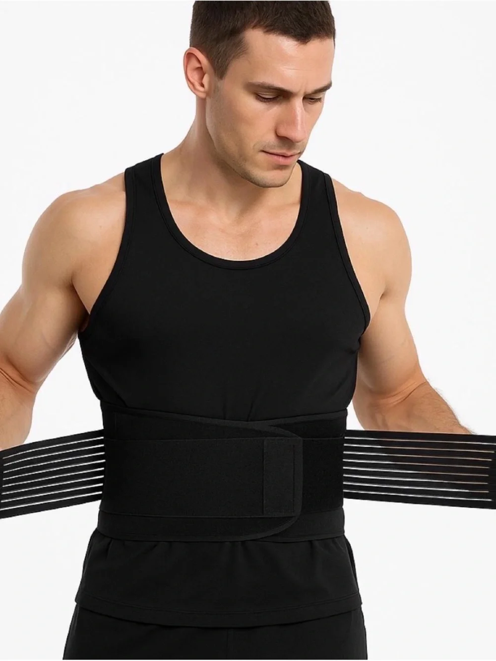 Men's Black Waist Support Trainer Belt - Adjustable Compression